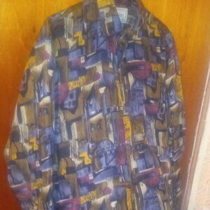 Bruno - Men's 100% Silk Button Down Shirt Vintage - Size LARGE Pattern ITALY
